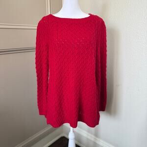 NWT Talbots Red Cotton Poly Wool Chunky Knit Long Sweater Size M